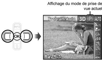OLYMPUS KIT TG-320 - Si le mode P ne s'affiche pas, appuyez sur ◀ pour afficher l'écran du menu des fonctions et réglez le mode de prise de vue sur P. "Utiliser le menu" (p. 5) - 1