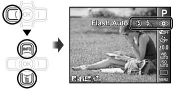 OLYMPUS KIT TG-320 - Sélectionnez l'option de flash dans le menu des fonctions de prise de vue. - 1