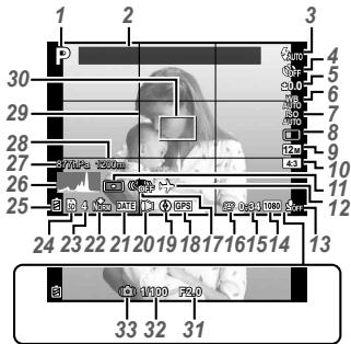 OLYMPUS TG-2 - Affichages de I'ecran de prise de vue - 1