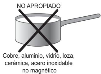 NO APROPIADO Cobre, aluminio, vidrio, loza, cerámica, acero inoxidable no magnético