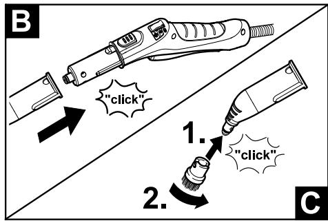 B "click" 1. "click" 2. C