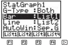 CASIO GRAPH 25 - - Pour sélectionner la liste de données pour un diagramme en bâtons et un graphe linéaire (Both) - 1