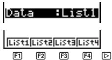 CASIO GRAPH 25 - - Pour sélectionner la liste de données pour un diagramme circulaire, un diagramme en bâtons empilés, un diagramme en bâtons ou un graphe linéaire (Data) - 1