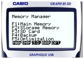 CASIO GRAPH85 MANAGER PLUS - Sur le menu principal, accédez au mode MEMORY. - 1