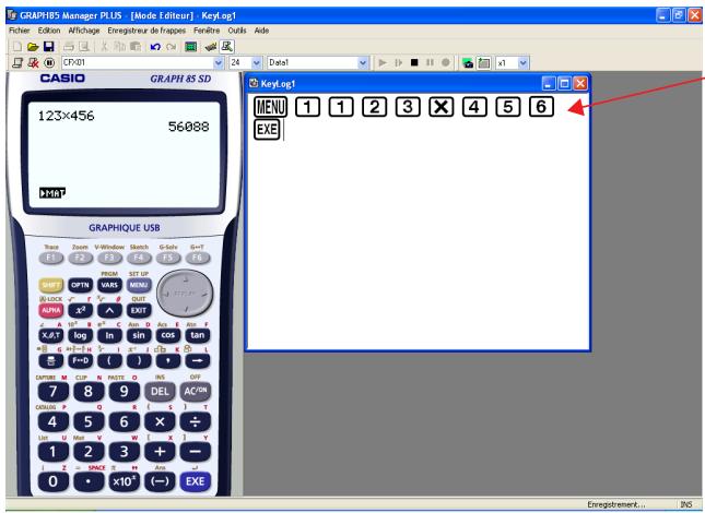 CASIO GRAPH85 MANAGER PLUS - Enregistrer les frappes de l'émulateur dans le rapport de frappes - 1