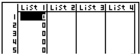 CASIO GRAPH 100 USB, GRAPH 100+ USB - Exemple Créer cinq données (chacune d'elles contenant 0) dans la liste 1 - 1
