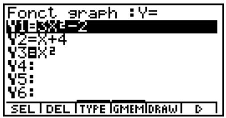 CASIO GRAPH 100 USB, GRAPH 100+ USB - Générer une table de valeurs pour les fonctions stockées dans les zones de mémoire Y1 et Y3 de la liste de fonctions de graphes - 1