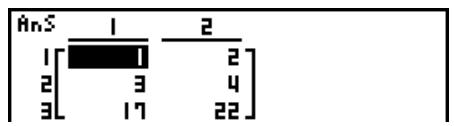 CASIO GRAPH 100 USB, GRAPH 100+ USB - Exemple 3 Calculer le produit scalaire de la ligne 2 de la matrice citée dans l'exemple 1, en le multipliant par 4, et ajouter le résultat à la ligne 3 - 2