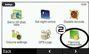ARCHOS GPS - PLANNING PREFERENCES - 2