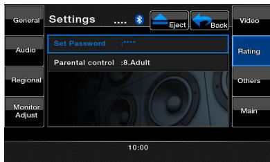 CLARION VZ402E - Configuration du mot de passe pour le niveau de contrôle parental - 1