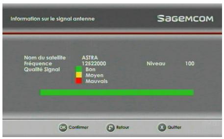 SAGEMCOM DS87 HD SATELLITE - Information sur le signal antenné - 1