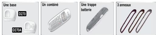 Une base D270 Un combiné Une trappe batterie 3 anneux D270A