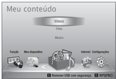 Meu conteúdo Videos Fotos Música Função Meu dispositivo Internet Configurações Remover USB com segurança. WPS(PBC)