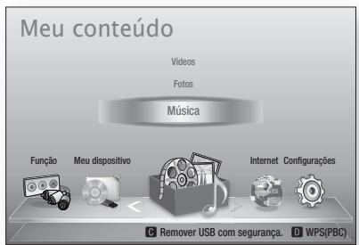 Meu conteúdo Vídeos Fotos Música Função Meu dispositivo Internet Configurações Remover USB com segurança. WPS(PBC)