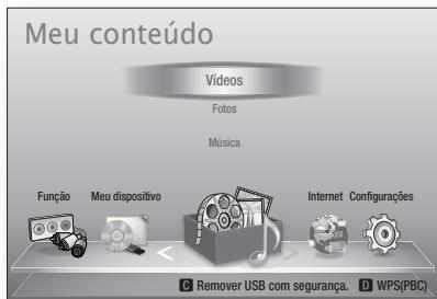 Meu conteúdo Videos Fotos Música Função Meu dispositivo Internet Configurações Remover USB com segurança. WPS(PBC)