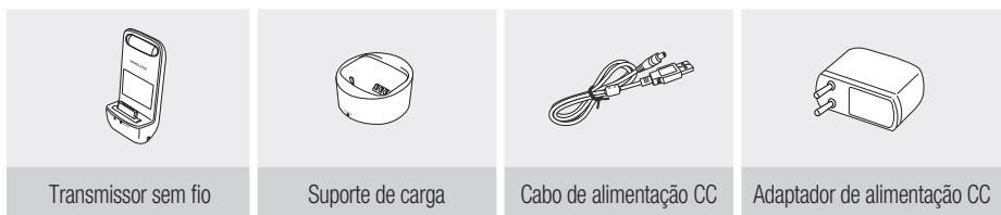 Transmissor sem fio Suporte de carga Cabo de alimentação CC Adaptador de alimentação CC