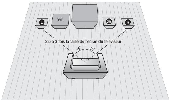 L DVD SW R 2,5 à 3 fois la taille de l'écran du téléviseur 45° 45°
