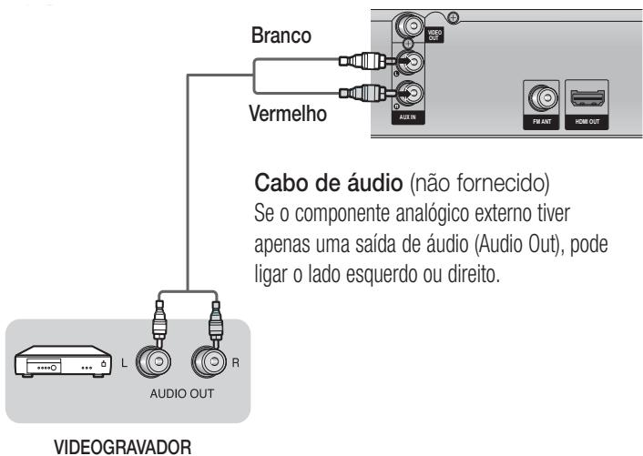 Branco Vermelho Cabo de áudio (não fornecido) Se o componente analógico externo tiver apenas uma saída de áudio (Audio Out), pode ligar o lado esquerdo ou direito. L AUDIO OUT R VIDEOGRAVADOR