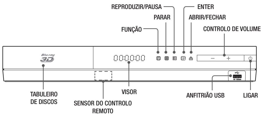 REPRODUZIR/PAUSA PARAR FUNÇÃO ENTER ABRIR/FECHAR CONTROLO DE VOLUME 00:00:00 TABULEIRO DE DISCOS VISOR SENSOR DO CONTROLO REMOTO ANFITRIÃO USB LIGAR - +