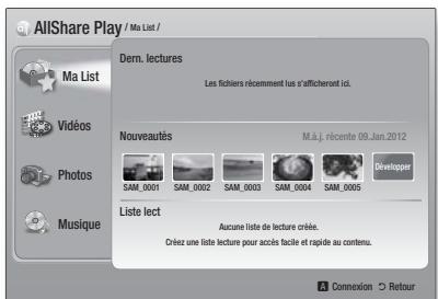 SAMSUNG HT-E4500 - Utilisation de l'écran AllShare Play - 1