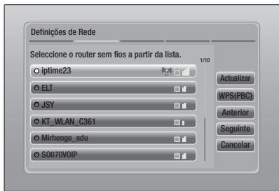 Definições de Rede Seleção o router sem fios a partir da lista. iptime23 ELT JSY KT_WLAN_C361 Mirhenge_edu S0070V0IP 1/10 Actualizar WPS(PBC) Anterior Seguinte Cancelar