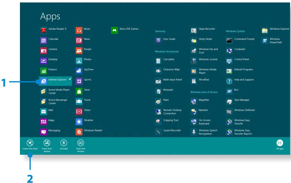 SAMSUNG DP500A2D - Adding/Removing an App to/from the Start Screen - 1