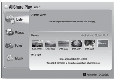 SAMSUNG HT-E5550 - Zugriff auf den AllShare Play Bildschirm - 1