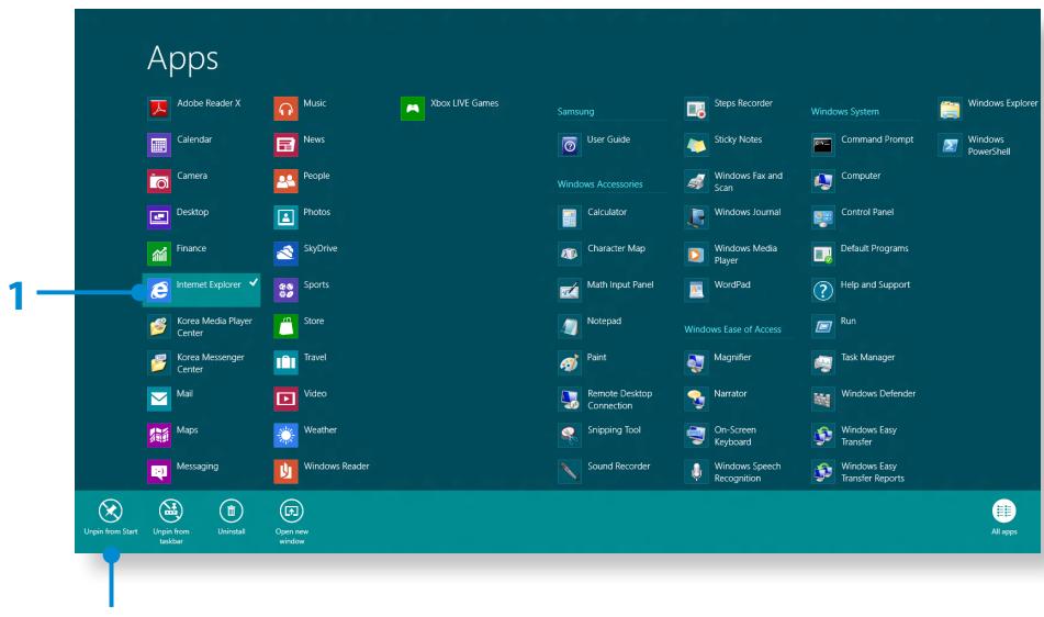 SAMSUNG NP780Z5E - Adding/Removing an App to/from the Start Screen - 1