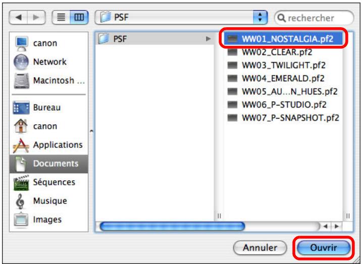 CANON EOS UTILITY VERSION 2.6 - Sélectionnez un fichier Picture Style, puis cliquez sur le bouton [Ouvrir]. - 1