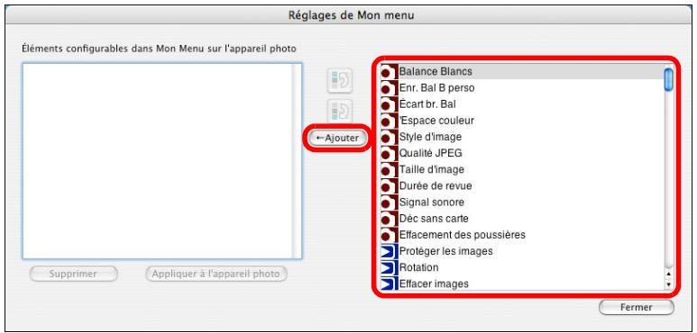 CANON EOS UTILITY VERSION 2.6 - Sélectionnez l'élément à enregistrer et cliquez sur le bouton [Ajouter]. - 1