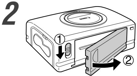 CANON CP-300 - Retirez le couvercle de la borne du pack batterie. - 1