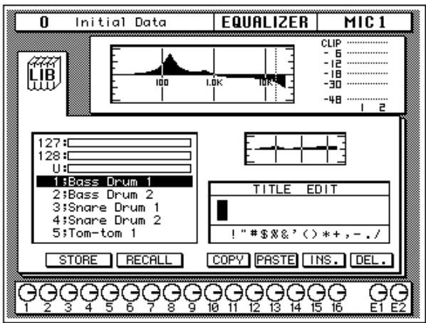 YAMAHA 02R1 - Press the (EQ) button. Select the LIB icon with the CURSOR buttons and press the (ENTER) button. - 1