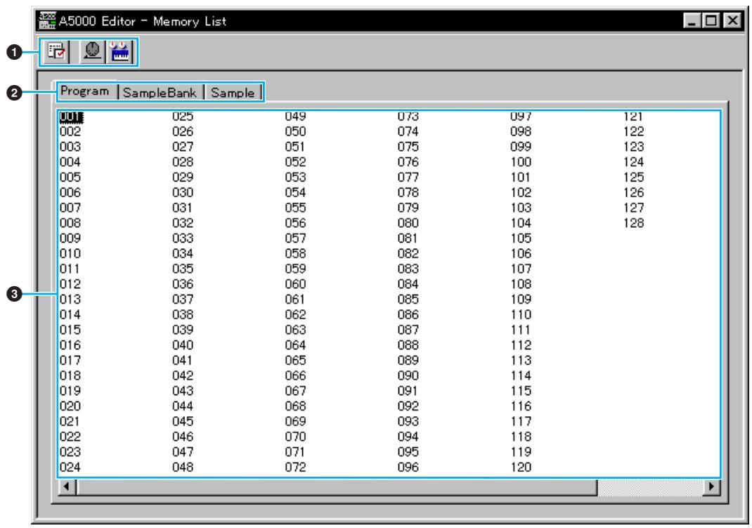 YAMAHA A5000 EDITOR - The Memory List Window - 1