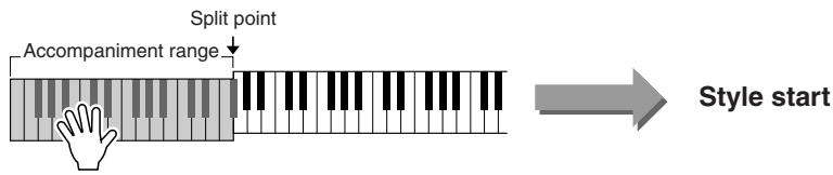 YAMAHA DGX-205 - Start style playback by playing a chord in the accompani-ment range of the keyboard. - 1