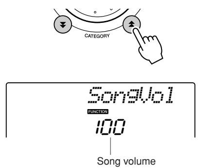 YAMAHA DGX-220 - Use the CATEGORY [▲] and [▼] buttons to select the Song Volume item. - 1