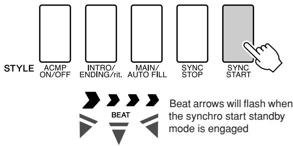 YAMAHA DGX-220 - Press the [SYNC START] button to turn synchro start on. - 1