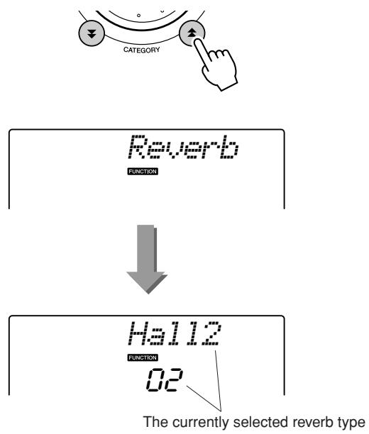 YAMAHA DGX-220 - Use the CATEGORY [▲] and [▼] buttons to select the Reverb Type item. - 1
