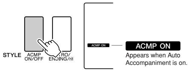 YAMAHA DGX-220 - Press the [ACMP ON/OFF] button to turn auto accompaniment on. - 1