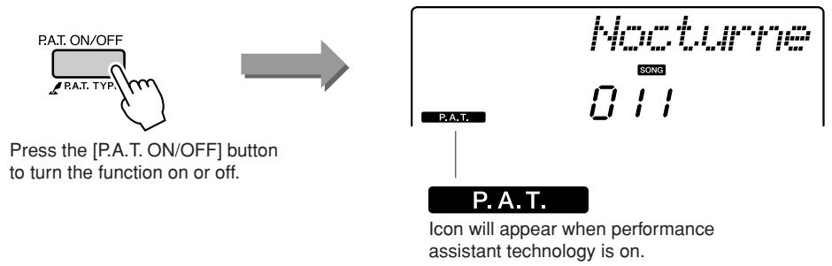 YAMAHA DGX-220 - Press the [P.A.T. ON/OFF] button. This turns on the performance assistant to - 1
