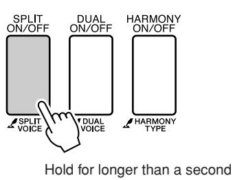 YAMAHA DGX-220 - Press and hold the [SPLIT ON/OFF] button for longer than a second. - 1