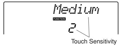 YAMAHA DGX-220 - Use the CATEGORY [▲] and [▼] buttons to select the Touch Sensitivity item. - 3