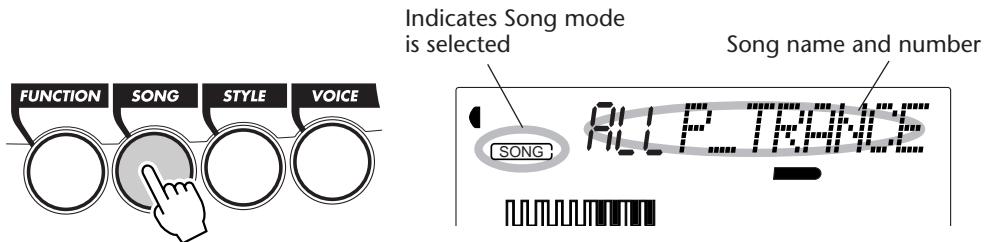 YAMAHA DJX - Select the Song mode. - 1