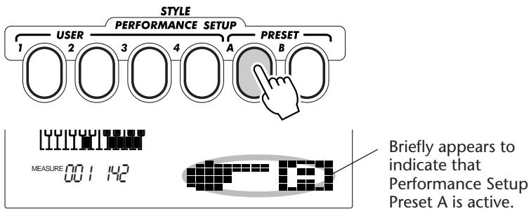 YAMAHA DJX - Press the appropriate PERFORMANCE SETUP PRESET button. - 1