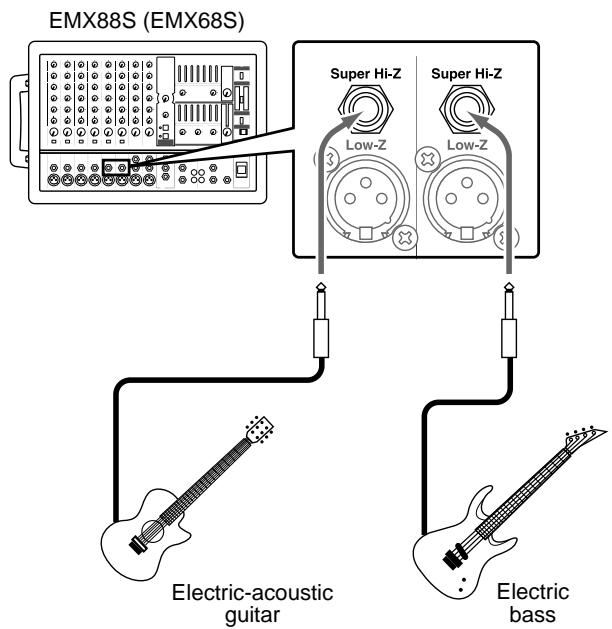 YAMAHA EMX88S - Connecting an electric acoustic guitar or electric bass - 1