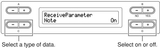 YAMAHA CLP-295GP - Selecting a type of data received via MIDI [ReceiveParameter] - 1