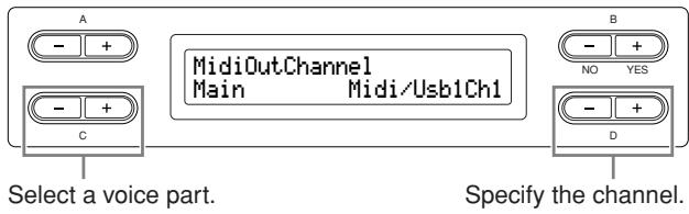 YAMAHA CLP-295GP - Setting the MIDI transmit channel [MidiOutChannel] - 1
