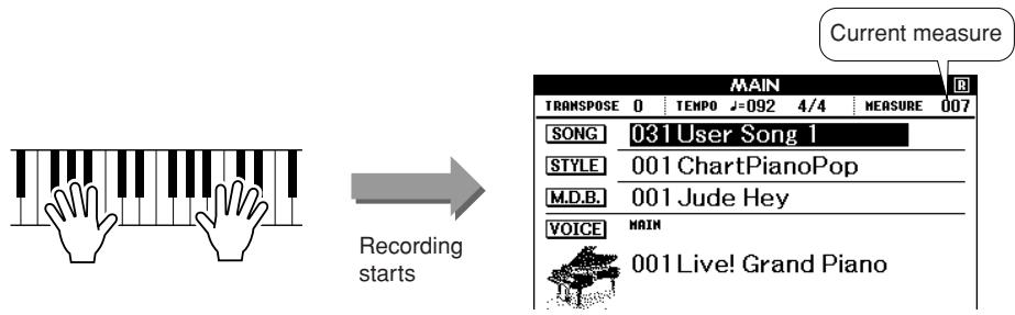 YAMAHA DGX-630 YPG-635 - Recording will start when you play on the keyboard. You can also start recording by pressing the [START/STOP] butt - 1