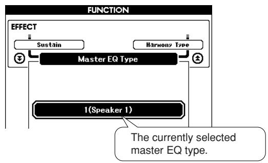 YAMAHA DGX-630 YPG-635 - Press the CATEGORY [▲] and [▼] buttons as many times as necessary to select the master EQ type function "Master EQ Type". - 2