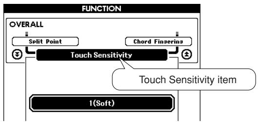YAMAHA DGX-630 YPG-635 - Use the CATEGORY [▲] and [▼] buttons to select the Touch Sensitivity item. - 2