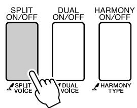 YAMAHA DGX-630 YPG-635 - Press and hold the [SPLIT ON/OFF] button for longer than a second. - 1